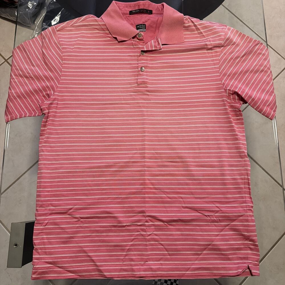 Nike Men's Medium Golf Dri-Fit Tiger Woods Coral Striped Short Sleeve Polo Shirt